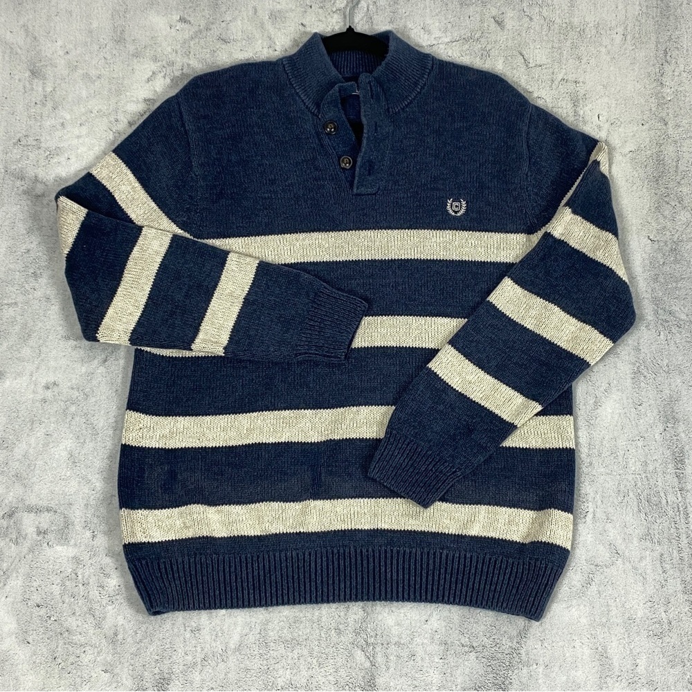 Chaps Mock Neck Sweater Sz Large Cotton Blue Stripe - Picture 9 of 9
